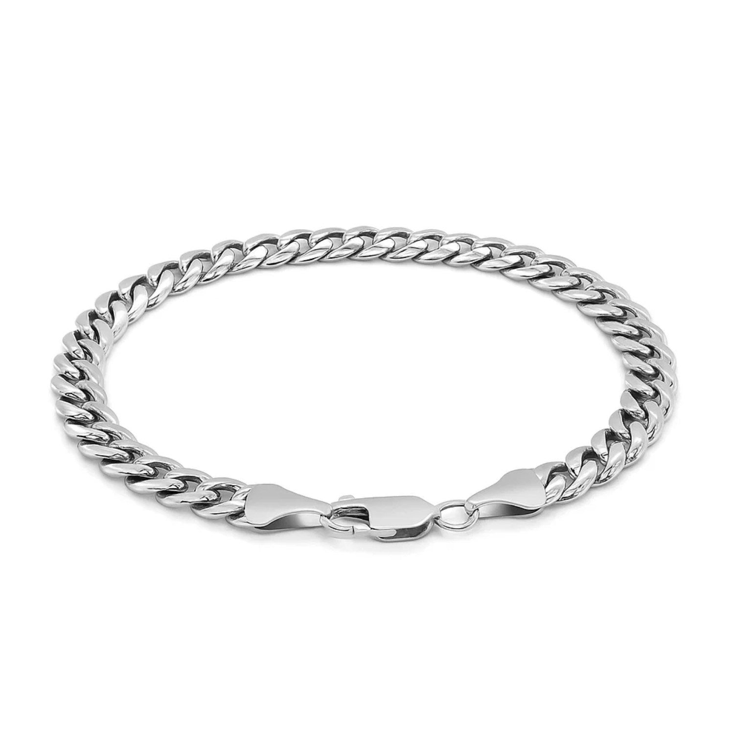 14k White Gold Miami Cuban Semi Solid Bracelet (7.00 mm) - Peelerie